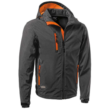 Giacca LOGICA SLALOM CAP6 da uomo in Softshell 320 gr waterproof 6000 mm/h2o con cappuccio staccabile grigio scuro arancio fluo